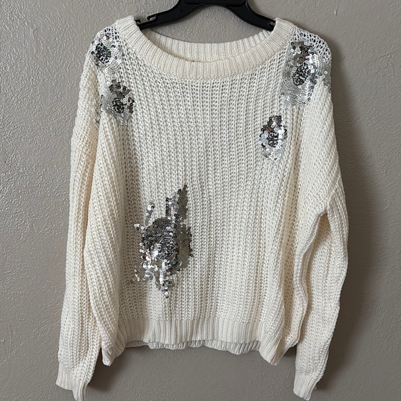 Women’s Cato Sweater Cream with Silver Sequins, Large - Picture 1 of 7